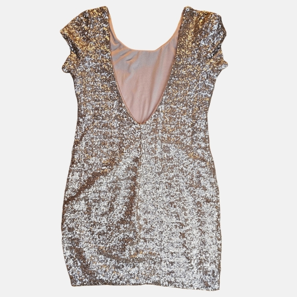 ✨ Free People Backstage Mini Dress | Champagne Gold Sequin | Low Back | Size Med - Picture 7 of 13